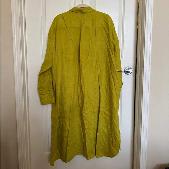 ZARA Chartreuse/ Lime green Linen Shirt Dress XXL - Picture 7 of 9